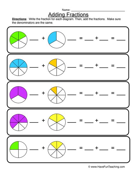 adding fractions visual worksheet pdf